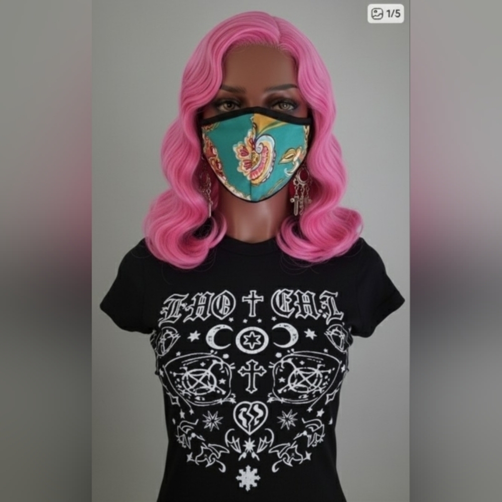 Green Patchwork Prairie Cottagecore Face Mask